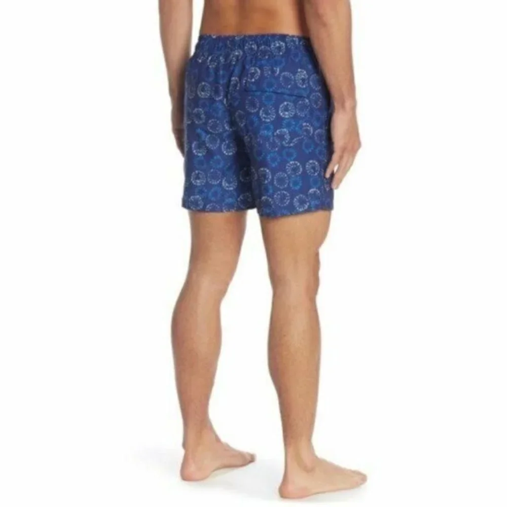 Slate & Stone Mens Blue Print Pockets Lined Swim Trunks Swimwear Sz XL New